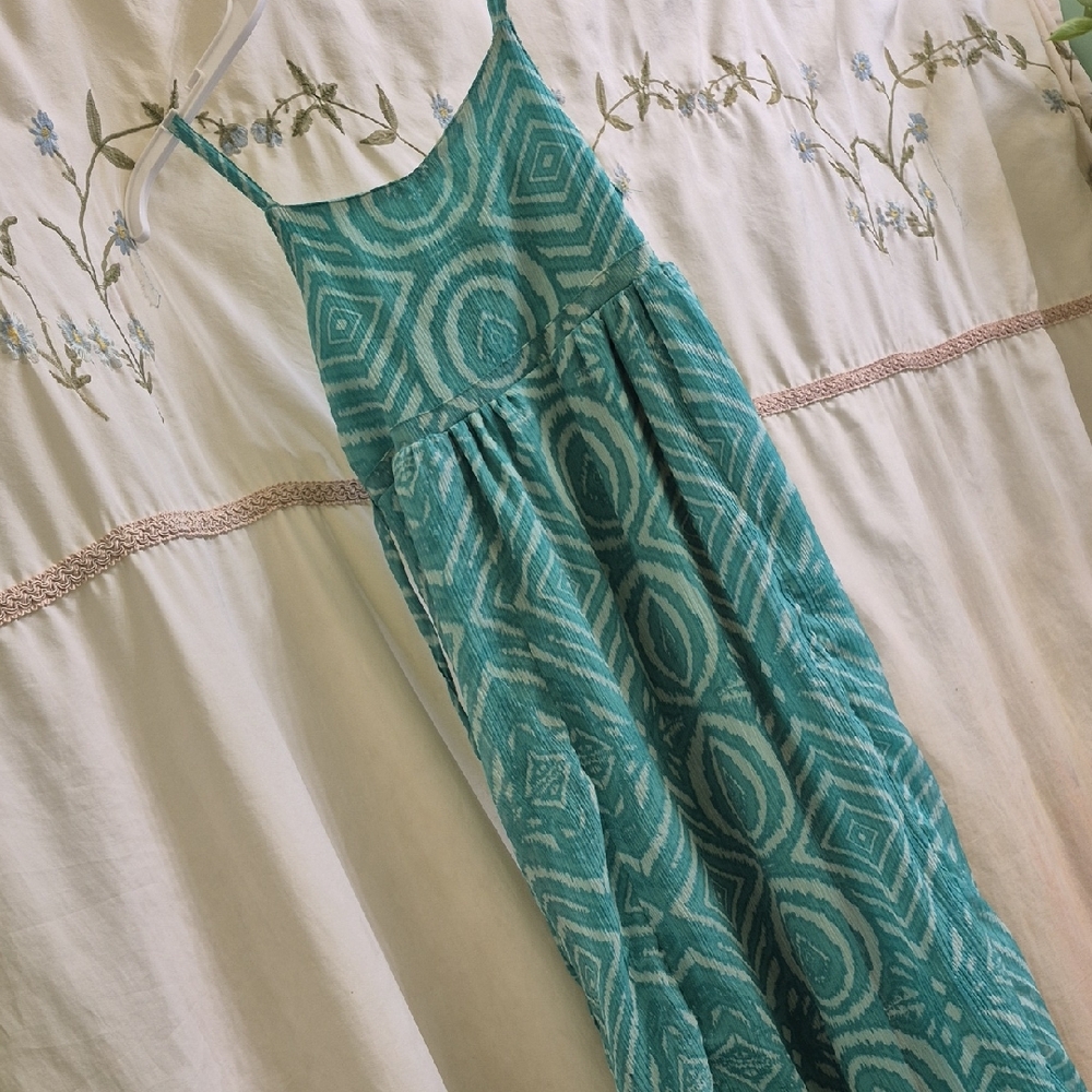 Teal Geometric Pattern Maxi Dress